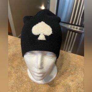 NWOT— Kate Spade New York Black Beanie with Cream Spade